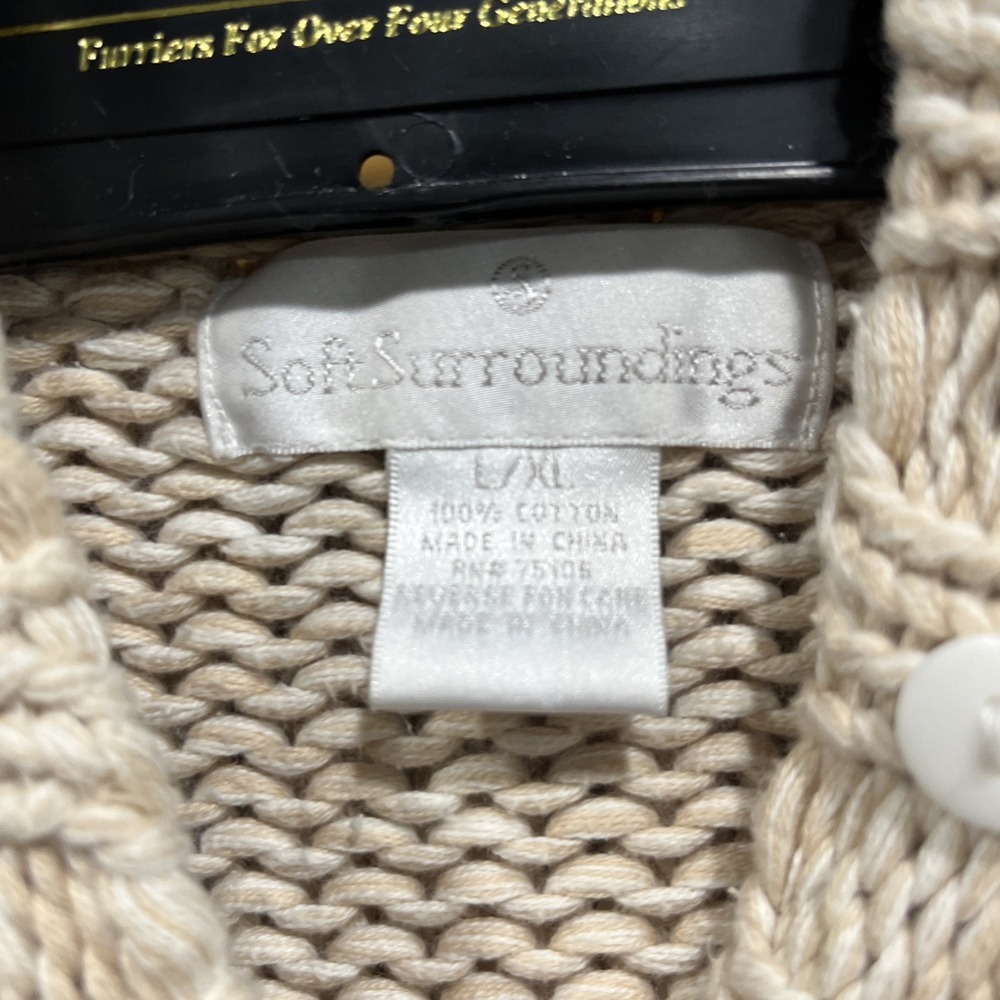 Soft Surroundings Chunky Knit Hooded Sweater XL Beige Fisherman‎ Cottage Granola - Picture 2 of 6